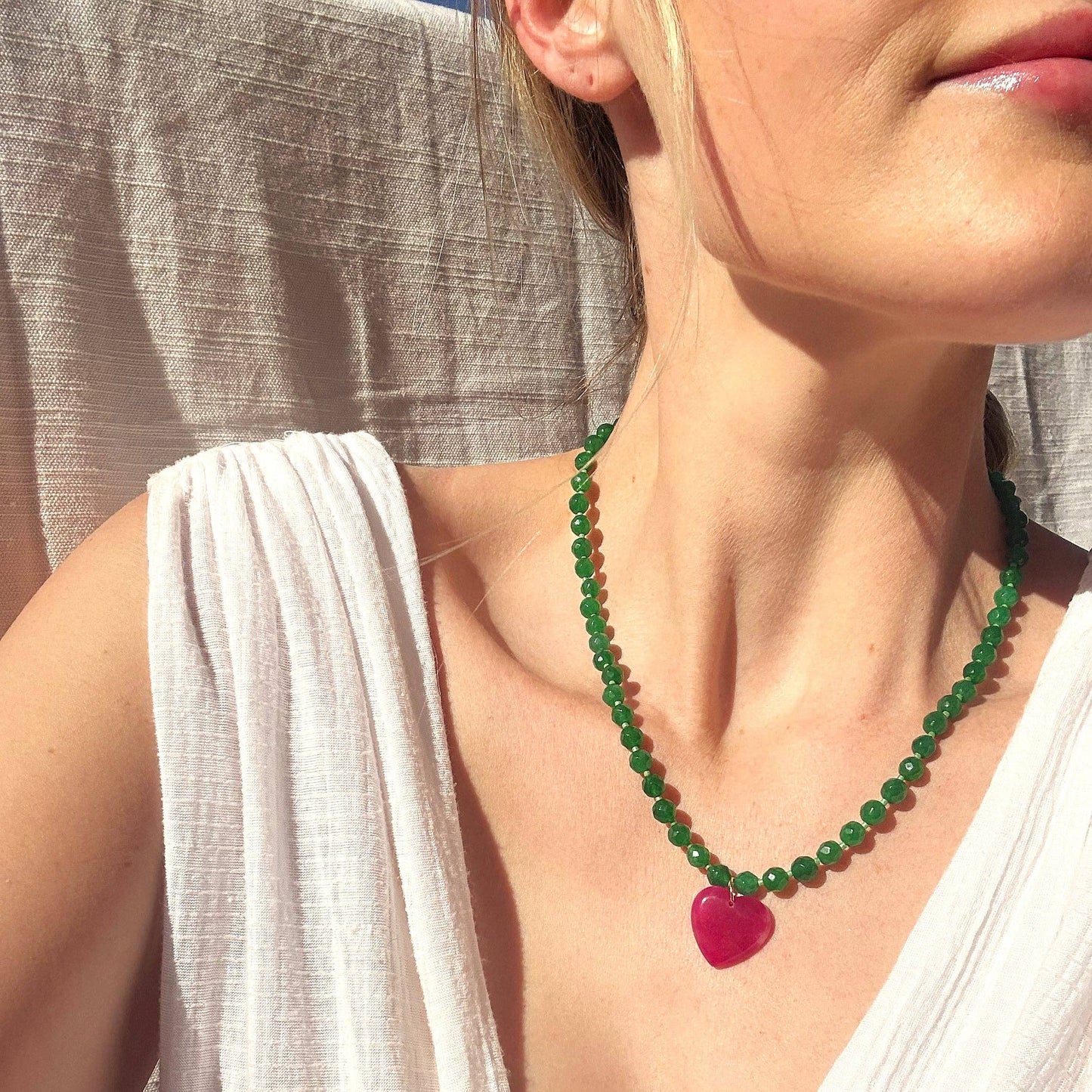 Natural Green & Pink Jade Necklace