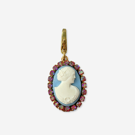 Blue Cameo & Rhinestone Refashioned Vintage Charm