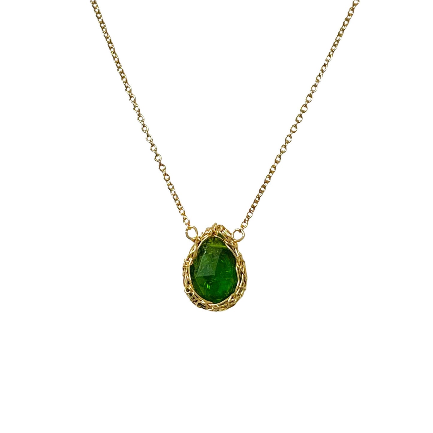 Loom of the Forest Chrome Diopside 14kt Gold Necklace