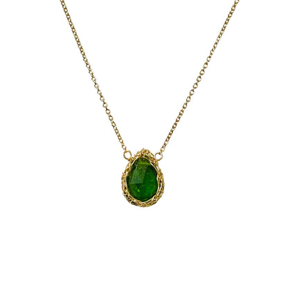 Loom of the Forest Chrome Diopside 14kt Gold Necklace