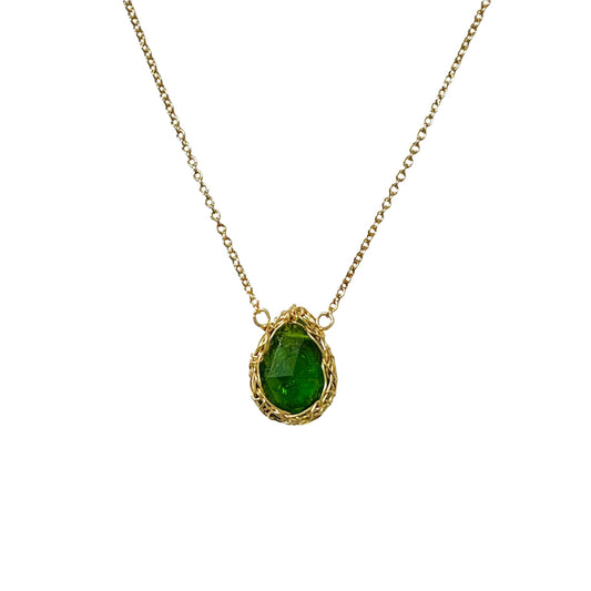 Loom of the Forest Chrome Diopside 14kt Gold Necklace