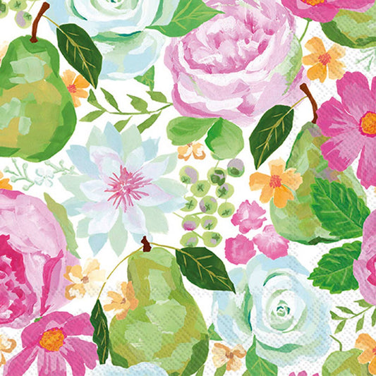 Flowers And Pears Paper Cocktail Napkin 20 Ct