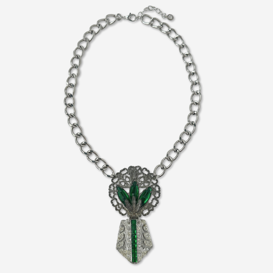 The Jade - Refashioned Vintage Green Rhinestone Necklace