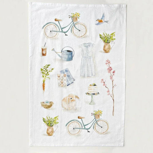Springtime 100% Cotton Tea Towel by Watercolor Artist Emily Lex