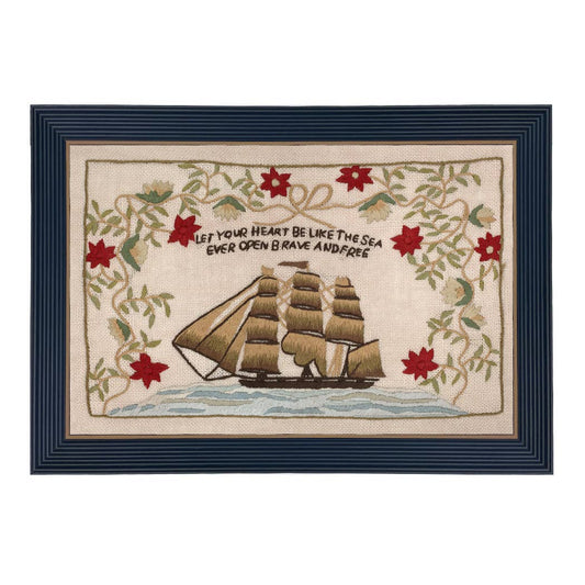 “Let Your Heart Be Like the Sea” Framed Needlepoint-like Sampler Print