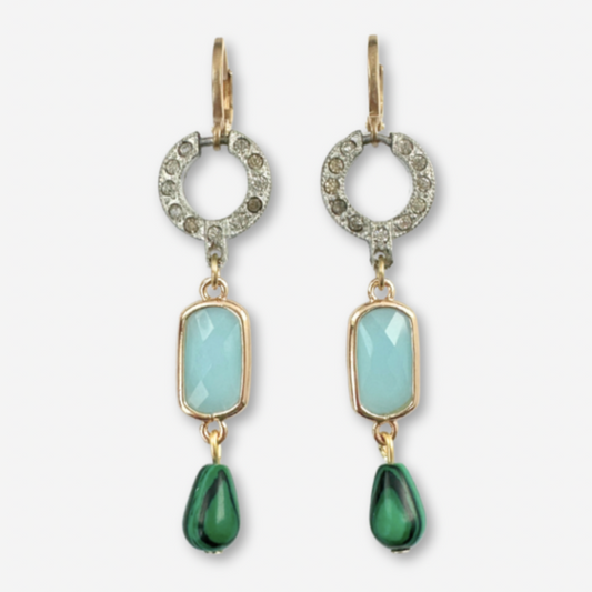 The Daisy Mae - Refashioned Vintage Rhinestone, Blue Stones & Malachite Earrings