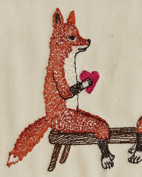 Smitten Foxes Beaded Framed Embroidered Textile by Coral & Tusk