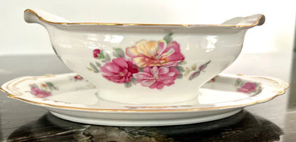 Gravy Boat with Underplate - Vintage Aladdin Fine China “Fiesta” Occupied Japan Dinnerware Circa 1945-1952