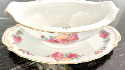Gravy Boat with Underplate - Vintage Aladdin Fine China “Fiesta” Occupied Japan Dinnerware Circa 1945-1952
