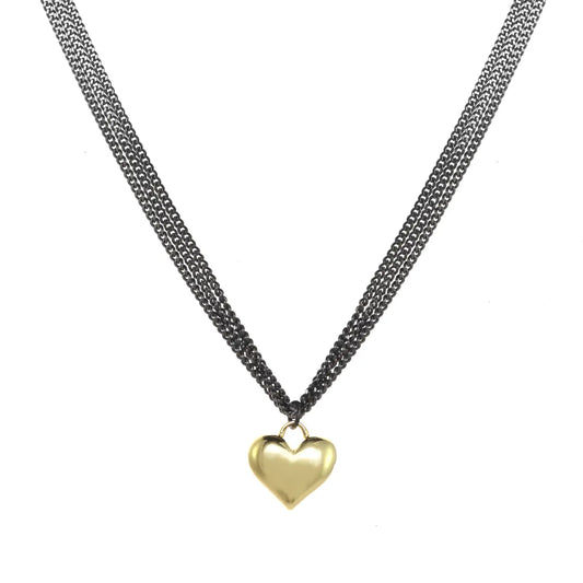 14kt Gold Vermeil Heart Gunmetal Necklace
