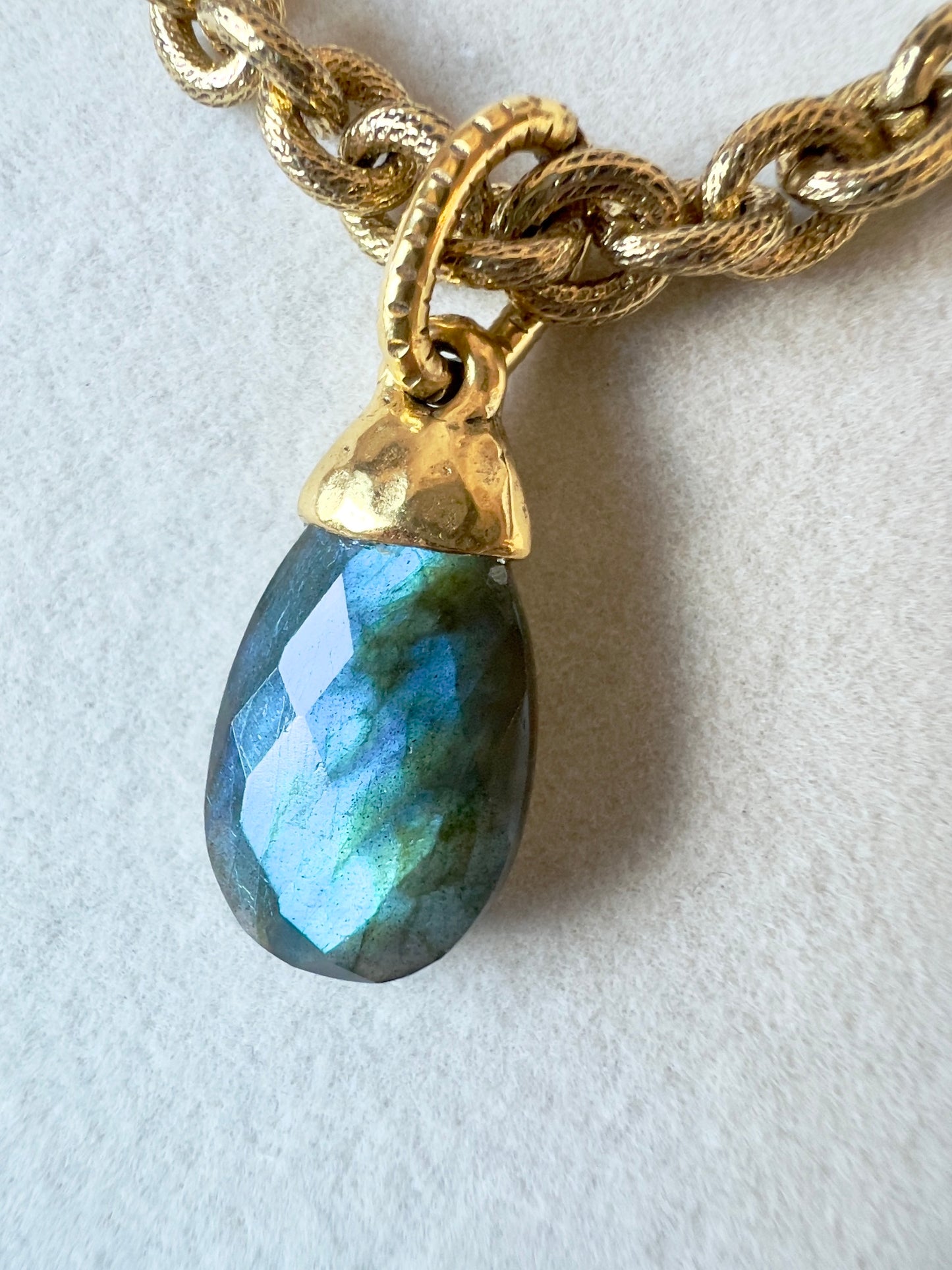 Labradorite Briolette Pendant 12kt Gold Finish Necklace