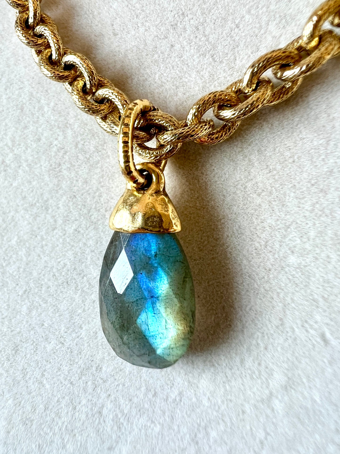 Labradorite Briolette Pendant 12kt Gold Finish Necklace Duo