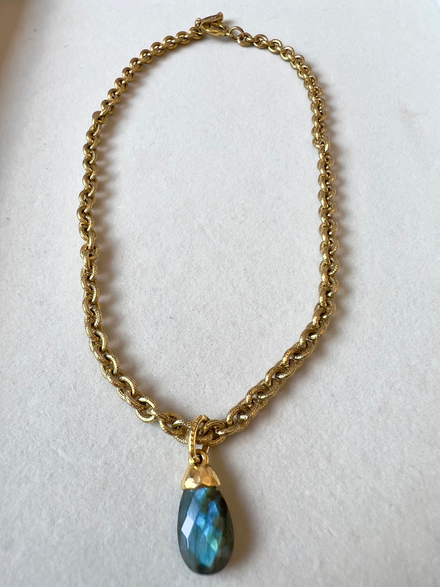 Labradorite Briolette Pendant 12kt Gold Finish Necklace