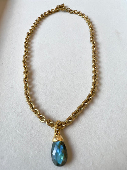 Labradorite Briolette Pendant 12kt Gold Finish Necklace