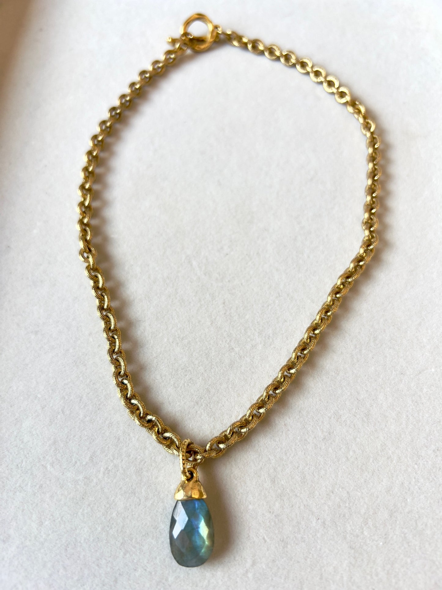 Labradorite Briolette Pendant 12kt Gold Finish Necklace Duo