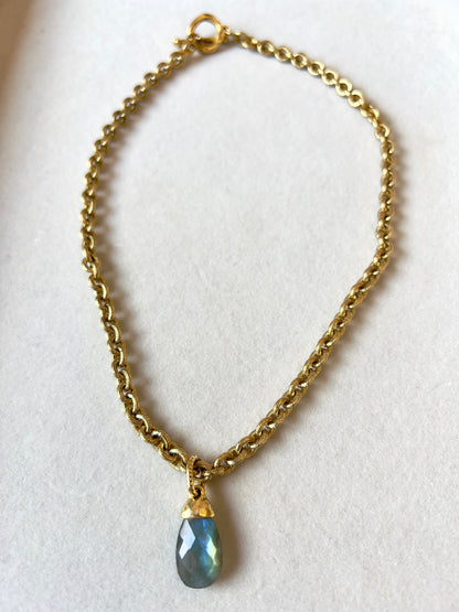 Labradorite Briolette Pendant 12kt Gold Finish Necklace Duo