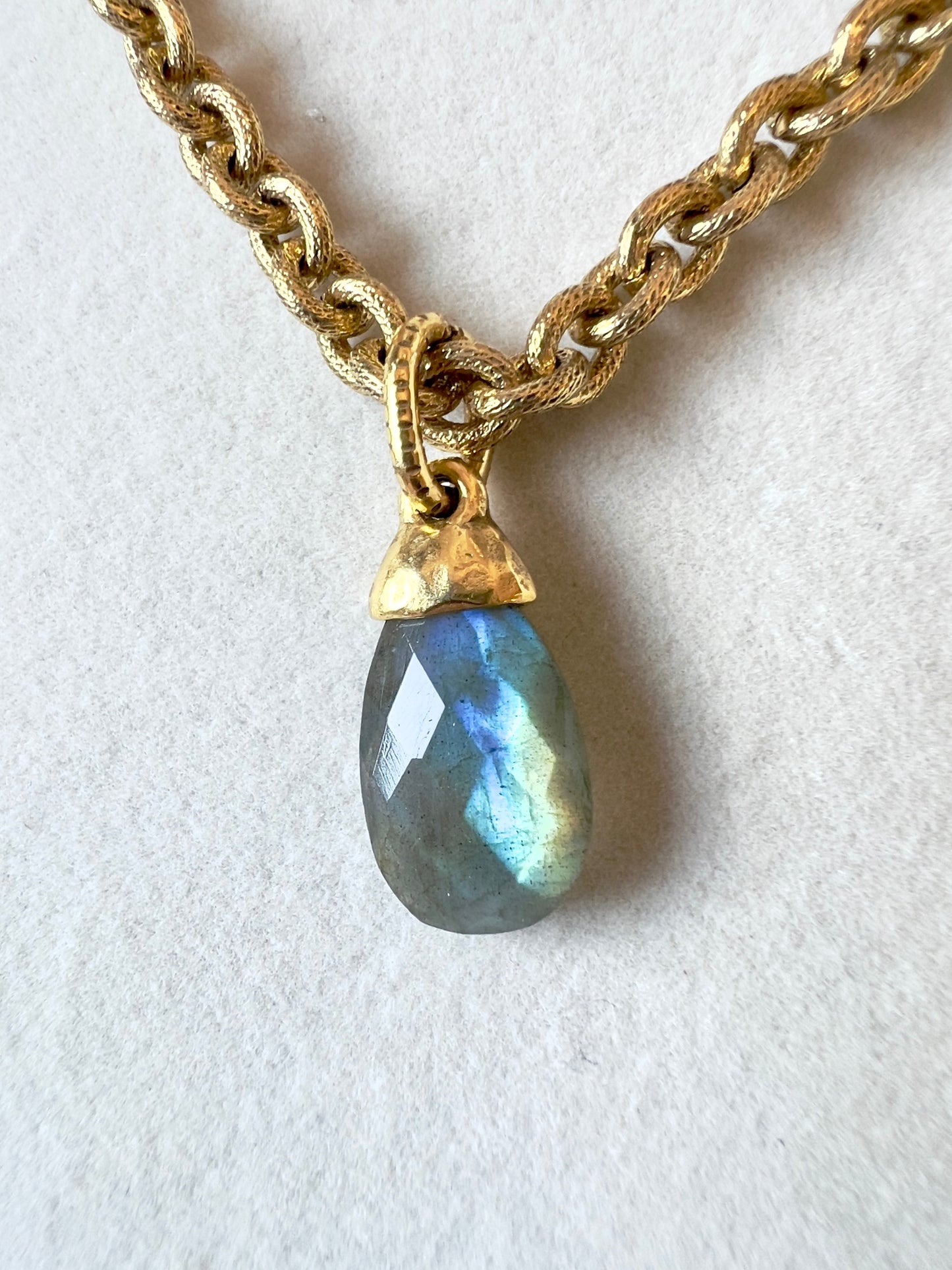 Labradorite Briolette Pendant 12kt Gold Finish Necklace Duo