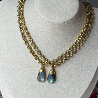 Labradorite Briolette Pendant 12kt Gold Finish Necklace Duo