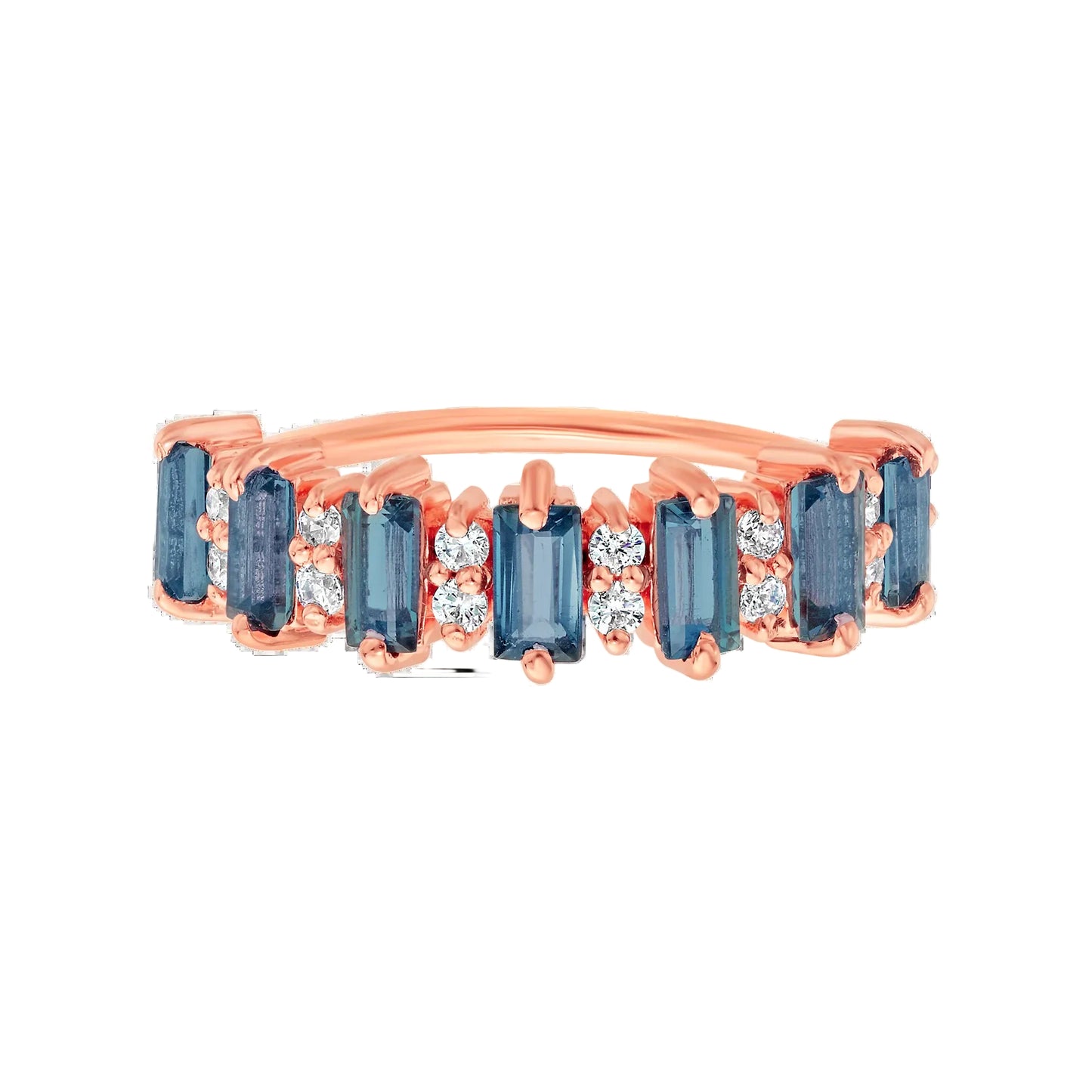London Blue Topaz Baguettes & Simulated Diamonds 14kt Rose Gold Vermeil Ring - Size 8
