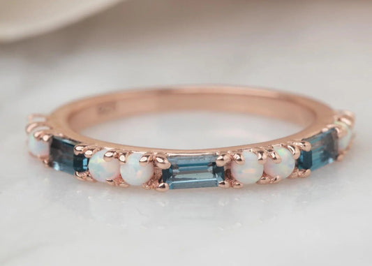 London Blue Topaz & Opal 14kt Rose Gold Vermeil Ring - Size 7