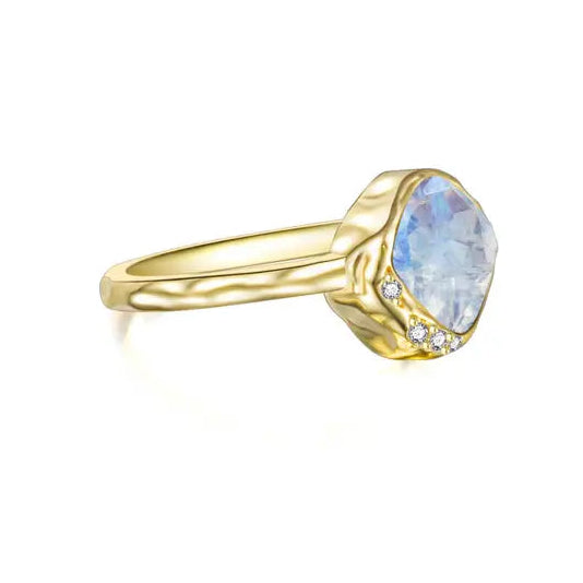 Rainbow Moonstone & White Topaz 14kt Gold Vermeil Ring - Size 5
