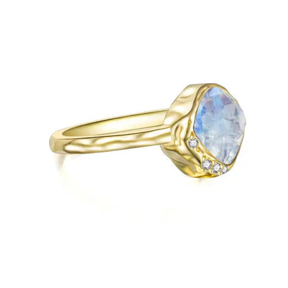 Rainbow Moonstone & White Topaz 14kt Gold Vermeil Ring - Size 5