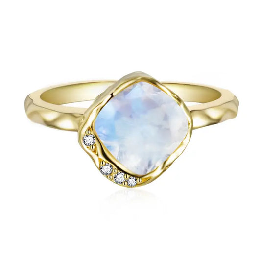 Rainbow Moonstone & White Topaz 14kt Gold Vermeil Ring - Size 5