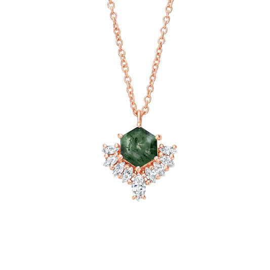 Moss Agate & White Topaz Cluster Necklace