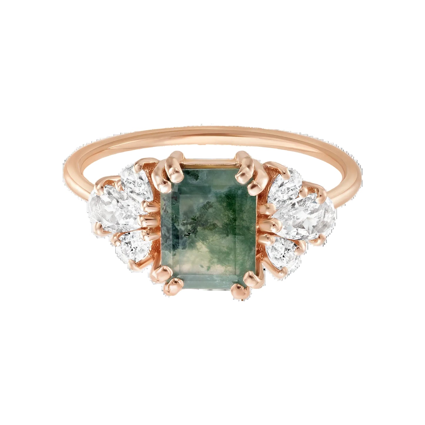 Forest Moss Agate & White Topaz Rose Gold Ring - Size 5