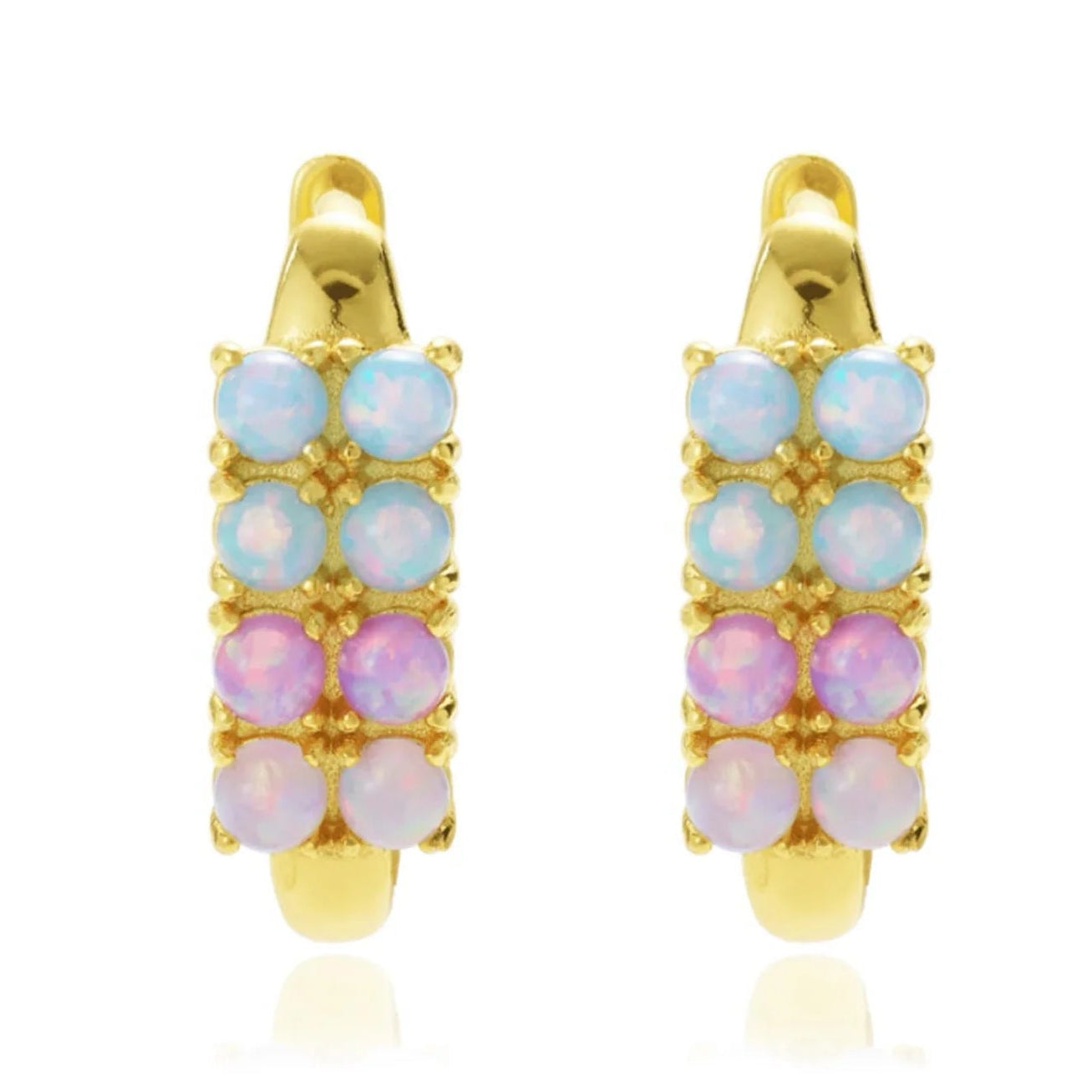 Ombré Blue & Pink Lab Opals 18kt Gold Vermeil Huggies