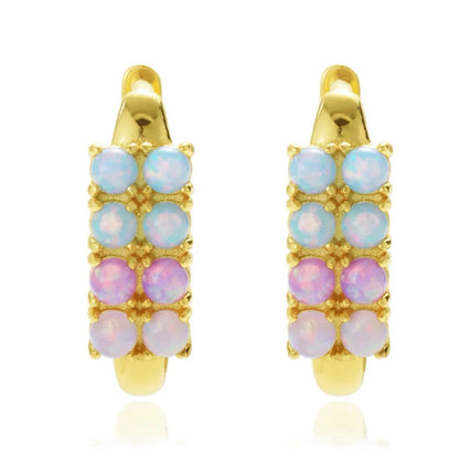 Ombré Blue & Pink Lab Opals 18kt Gold Vermeil Huggies