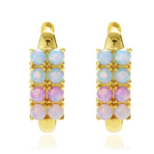 Ombré Blue & Pink Lab Opals 18kt Gold Vermeil Huggies