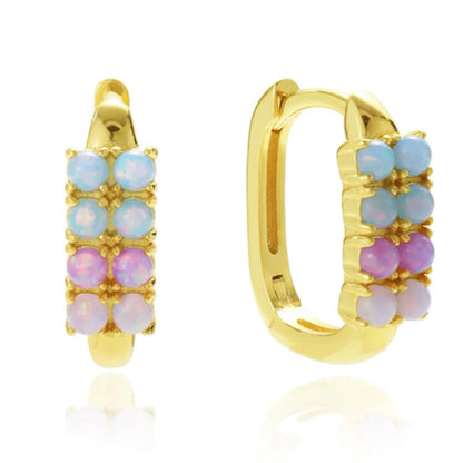 Ombré Blue & Pink Lab Opals 18kt Gold Vermeil Huggies