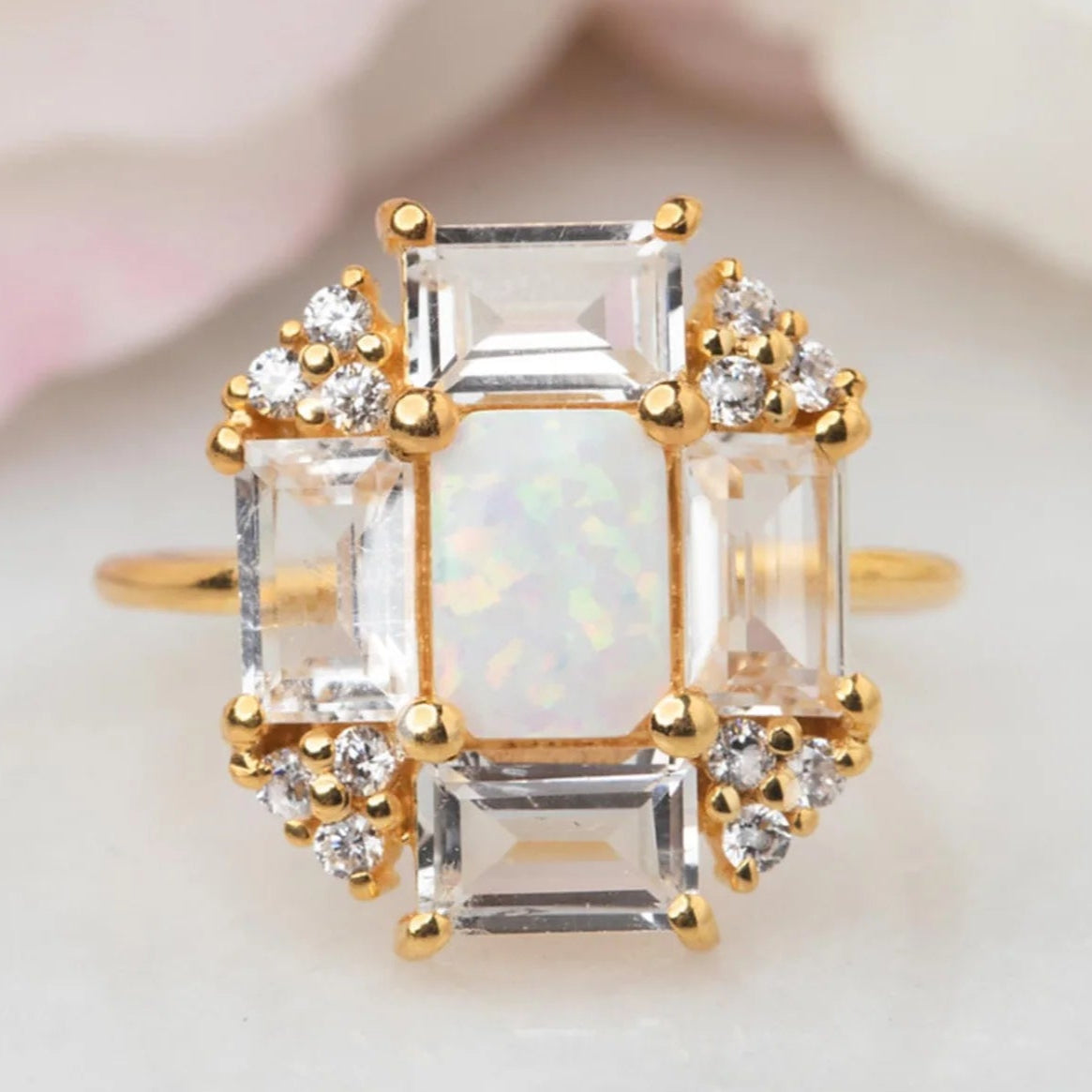 Opal & Topaz Baguette Ring - Size 7