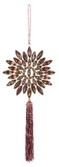 Ruby Gem Beaded Snowflake with Tassel Ornament II