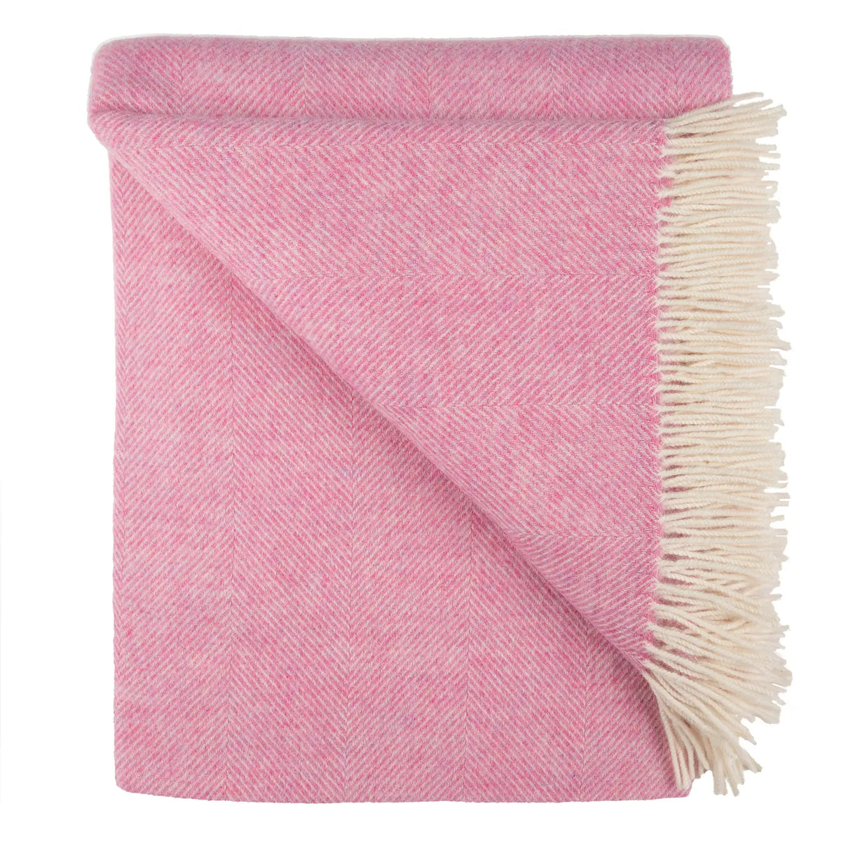 Pink Herringbone Shetland Lambswool Throw Blanket - Woven in England