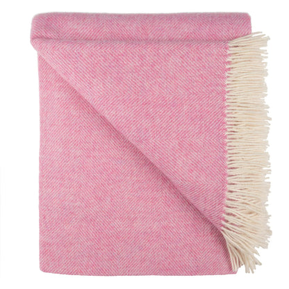 Pink Herringbone Shetland Lambswool Throw Blanket - Woven in England