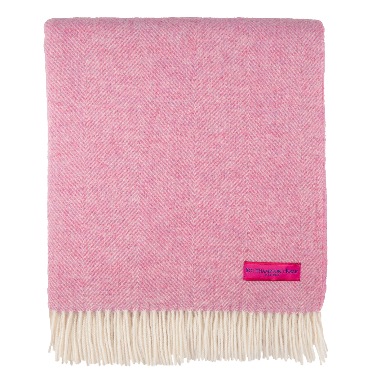 Pink Herringbone Shetland Lambswool Throw Blanket - Woven in England