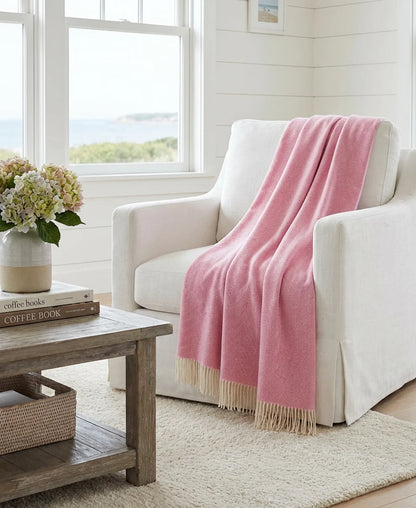Pink Herringbone Shetland Lambswool Throw Blanket - Woven in England