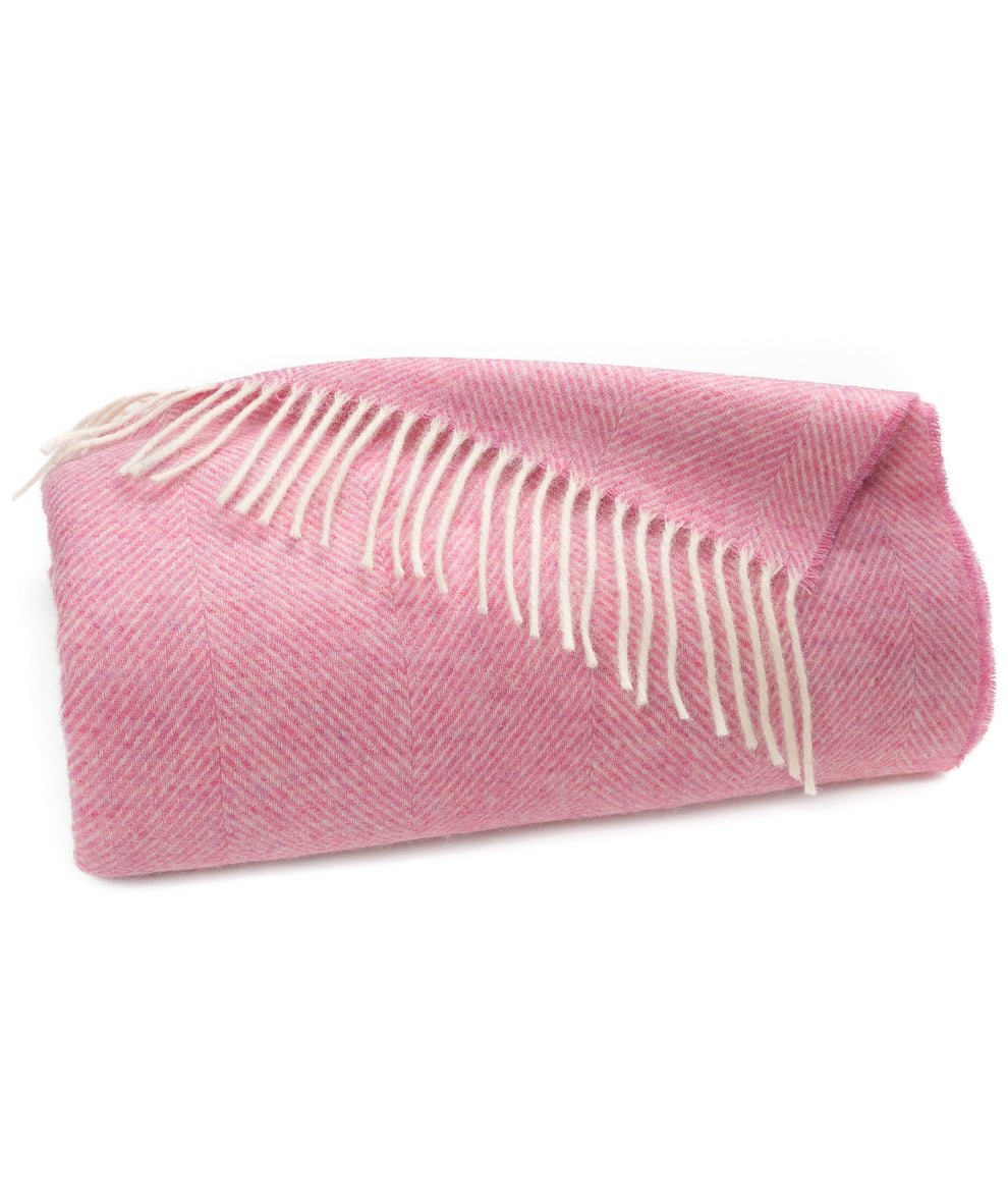 Pink Herringbone Shetland Lambswool Throw Blanket - Woven in England