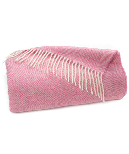 Pink Herringbone Shetland Lambswool Throw Blanket - Woven in England
