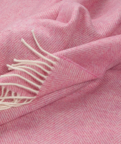 Pink Herringbone Shetland Lambswool Throw Blanket - Woven in England