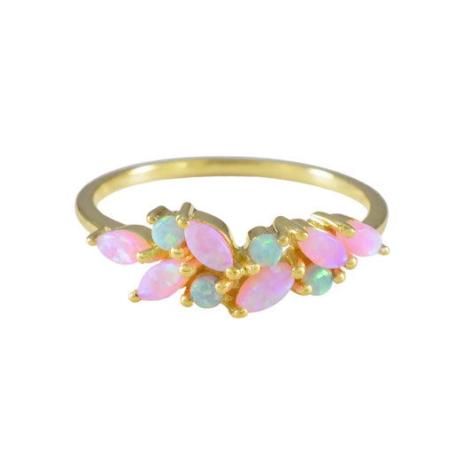 Pink & Blue Ombre Lab Opal 18kt Gold Vermeil Ring - Size 8