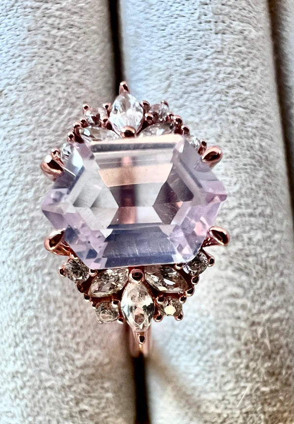 Lavender Quartz Hexagon 18kt Rose Gold Vermeil Ring - Size 6