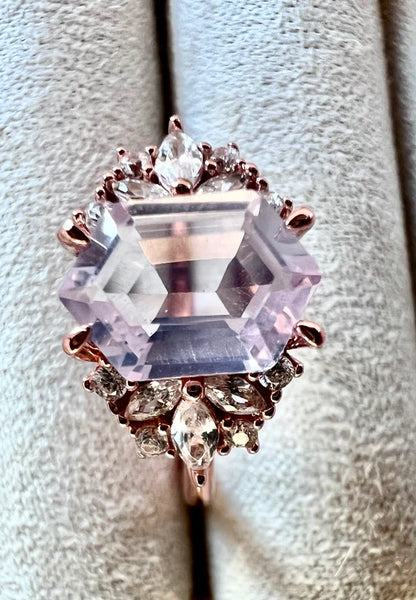 Lavender Quartz Hexagon 18kt Rose Gold Vermeil Ring - Size 5