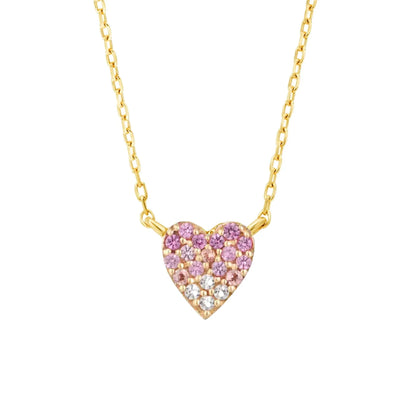 Pink & White Sapphire Heart Solid 14kt Gold Necklace