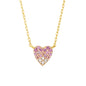 Pink & White Sapphire Heart Solid 14kt Gold Necklace
