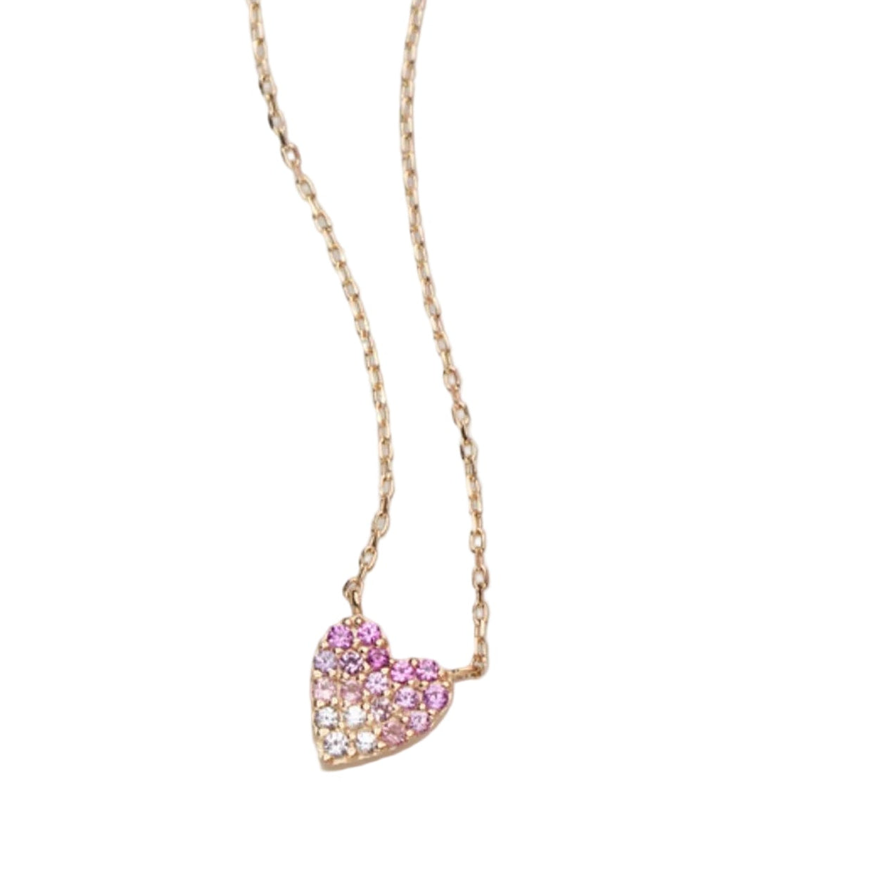 Pink & White Sapphire Heart Solid 14kt Gold Necklace
