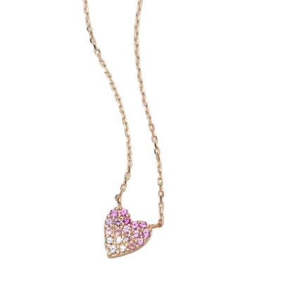 Pink & White Sapphire Heart Solid 14kt Gold Necklace