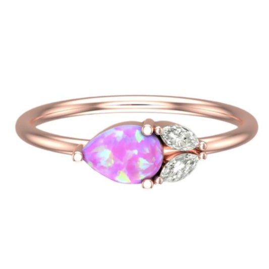 Teardop Lab Pink Opal 14kt Rose Gold Vermeil Ring - Size 8